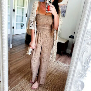 Abercrombie & Fitch Leopard Print Smocked Top  Jumpsuit NWT Size Small